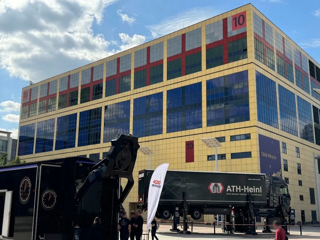 Exhibition hall at Automechanika Frankfurt 2026 with an ATH-Heinl service truck in the foreground